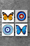 Nazar, Kelebek Taş Bardak Altlığı Masaüstü Koruyucu Altlık 4 Parça Set 10x10cm Stone Coasters