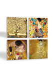 Gustav Klimt Yelpazeli Kadın, Adele Bloch-Bauer'in Portresi, Öpücük, Hayat Ağacı Taş Bardak Altlığı Masaüstü Koruyucu Altlık 4 Parça Set 10x10cm Stone Coasters