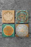 Yaşam Çiçeği, Lotus Çiçeği, Sri Yantra Taş Bardak Altlığı Masaüstü Koruyucu Altlık 4 Parça Set 10x10cm Stone Coasters