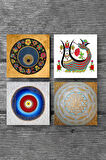 Nazar, Sri Yantra, Şahmeran Taş Bardak Altlığı Masaüstü Koruyucu Altlık 4 Parça Set 10x10cm Stone Coasters