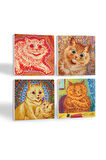 Louis Wain Kediler Taş Bardak Altlığı Masaüstü Koruyucu Altlık 4 Parça Set 10x10cm Stone Coasters