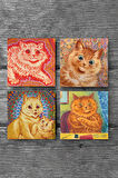 Louis Wain Kediler Taş Bardak Altlığı Masaüstü Koruyucu Altlık 4 Parça Set 10x10cm Stone Coasters
