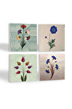 Ebru Sanatı, Lale Taş Bardak Altlığı Masaüstü Koruyucu Altlık 4 Parça Set 10x10cm Stone Coasters