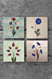 Ebru Sanatı, Lale Taş Bardak Altlığı Masaüstü Koruyucu Altlık 4 Parça Set 10x10cm Stone Coasters