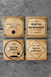 Viski Temalı Taş Bardak Altlığı Masaüstü Koruyucu Altlık 4 Parça Set 10x10cm Stone Coasters