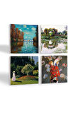 Claude Monet Sonbahar, Japon Kostümü, Gül Çiçekli Kemer, Bahçedeki Kadın Taş Bardak Altlığı Masaüstü Koruyucu Altlık 4 Parça Set 10x10cm Stone Coasters