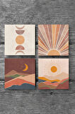 Bohem, Minimalist Soyut Taş Bardak Altlığı Masaüstü Koruyucu Altlık 4 Parça Set 10x10cm Stone Coasters