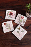 Gül Çiçek Taş Bardak Altlığı Masaüstü Koruyucu Altlık 4 Parça Set 10x10cm Stone Coasters