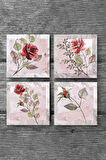 Gül Çiçek Taş Bardak Altlığı Masaüstü Koruyucu Altlık 4 Parça Set 10x10cm Stone Coasters