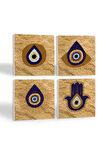 Fatma Ana Eli (Hamsa), Nazar Taş Bardak Altlığı Masaüstü Koruyucu Altlık 4 Parça Set 10x10cm Stone Coasters