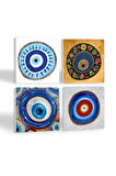 Nazar Taş Bardak Altlığı Masaüstü Koruyucu Altlık 4 Parça Set 10x10cm Stone Coasters