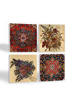 Desen, Vintage Çiçek Taş Bardak Altlığı Masaüstü Koruyucu Altlık 4 Parça Set 10x10cm Stone Coasters