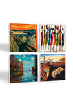 Salvador Dalí Belleğin Azmi, Claude Monet Sonbahar, Çığlık, Yerli Kadınlar Taş Bardak Altlığı Masaüstü Koruyucu Altlık 4 Parça Set 10x10cm Stone Coasters
