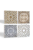 Etnik Desen Taş Bardak Altlığı Masaüstü Koruyucu Altlık 4 Parça Set 10x10cm Stone Coasters