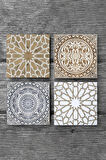 Etnik Desen Taş Bardak Altlığı Masaüstü Koruyucu Altlık 4 Parça Set 10x10cm Stone Coasters