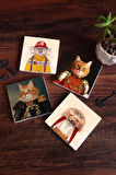 Patili Ekselanslar, Kirpi, Koala Taş Bardak Altlığı Masaüstü Koruyucu Altlık 4 Parça Set 10x10cm Stone Coasters