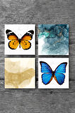 Kelebek, Soyut Sanat Taş Bardak Altlığı Masaüstü Koruyucu Altlık 4 Parça Set 10x10cm Stone Coasters