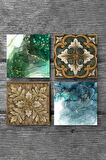 Soyut Sanat, Desen Taş Bardak Altlığı Masaüstü Koruyucu Altlık 4 Parça Set 10x10cm Stone Coasters