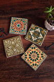Etnik Desen Taş Bardak Altlığı Masaüstü Koruyucu Altlık 4 Parça Set 10x10cm Stone Coasters