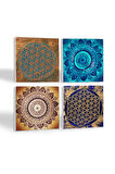Mandala, Yaşam Çiçeği Taş Bardak Altlığı Masaüstü Koruyucu Altlık 4 Parça Set 10x10cm Stone Coasters
