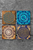 Mandala, Yaşam Çiçeği Taş Bardak Altlığı Masaüstü Koruyucu Altlık 4 Parça Set 10x10cm Stone Coasters