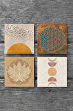 Minimalist, Yaşam Çiçeği, Soyut, Lotus Çiçeği Taş Bardak Altlığı Masaüstü Koruyucu Altlık 4 Parça Set 10x10cm Stone Coasters