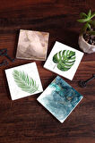 Yaprak, Soyut Sanat Taş Bardak Altlığı Masaüstü Koruyucu Altlık 4 Parça Set 10x10cm Stone Coasters