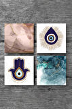 Fatma Ana Eli (Hamsa), Nazar, Soyut Sanat Taş Bardak Altlığı Masaüstü Koruyucu Altlık 4 Parça Set 10x10cm Stone Coasters