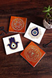 Fatma Ana Eli (Hamsa), Nazar, Sri Yantra, Mandala Taş Bardak Altlığı Masaüstü Koruyucu Altlık 4 Parça Set 10x10cm Stone Coasters