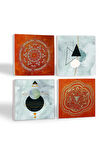 Minimalist Soyut, Sri Yantra, Mandala Taş Bardak Altlığı Masaüstü Koruyucu Altlık 4 Parça Set 10x10cm Stone Coasters