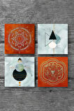 Minimalist Soyut, Sri Yantra, Mandala Taş Bardak Altlığı Masaüstü Koruyucu Altlık 4 Parça Set 10x10cm Stone Coasters