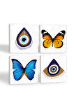 Nazar, Kelebek Taş Bardak Altlığı Masaüstü Koruyucu Altlık 4 Parça Set 10x10cm Stone Coasters