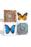 Mandala, Kelebek Taş Bardak Altlığı Masaüstü Koruyucu Altlık 4 Parça Set 10x10cm Stone Coasters