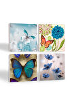 Kelebek Taş Bardak Altlığı Masaüstü Koruyucu Altlık 4 Parça Set 10x10cm Stone Coasters