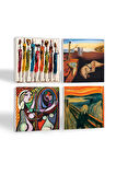 Dalí Belleğin Azmi, Picasso Ayna Karşısındaki Kız, Çığlık, Yerli Kadınlar Taş Bardak Altlığı Masaüstü Koruyucu Altlık 4 Parça Set 10x10cm Stone Coasters
