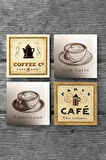 Kahve Taş Bardak Altlığı Masaüstü Koruyucu Altlık 4 Parça Set 10x10cm Stone Coasters