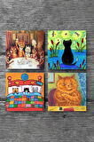 Kedi Taş Bardak Altlığı Masaüstü Koruyucu Altlık 4 Parça Set 10x10cm Stone Coasters
