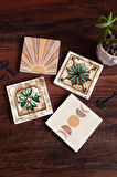 Minimalist Soyut, Fas Desenli Vintage Taş Bardak Altlığı Masaüstü Koruyucu Altlık 4 Parça Set 10x10cm Stone Coasters