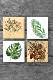 Vintage Çiçek, Yaprak Taş Bardak Altlığı Masaüstü Koruyucu Altlık 4 Parça Set 10x10cm Stone Coasters