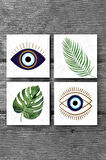 Nazar, Yaprak Taş Bardak Altlığı Masaüstü Koruyucu Altlık 4 Parça Set 10x10cm Stone Coasters