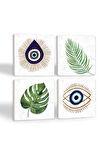 Nazar, Yaprak Taş Bardak Altlığı Masaüstü Koruyucu Altlık 4 Parça Set 10x10cm Stone Coasters