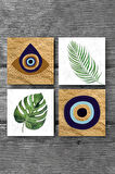 Nazar, Yaprak Taş Bardak Altlığı Masaüstü Koruyucu Altlık 4 Parça Set 10x10cm Stone Coasters