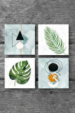Minimalist Soyut, Yaprak Taş Bardak Altlığı Masaüstü Koruyucu Altlık 4 Parça Set 10x10cm Stone Coasters