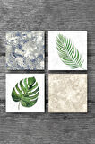 Yaprak, Desen Taş Bardak Altlığı Masaüstü Koruyucu Altlık 4 Parça Set 10x10cm Stone Coasters