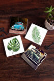Yaprak, Vosvos Araba Taş Bardak Altlığı Masaüstü Koruyucu Altlık 4 Parça Set 10x10cm Stone Coasters