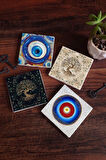 Nazar, Hayat Ağacı Taş Bardak Altlığı Masaüstü Koruyucu Altlık 4 Parça Set 10x10cm Stone Coasters