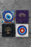 Nazar, Hayat Ağacı Taş Bardak Altlığı Masaüstü Koruyucu Altlık 4 Parça Set 10x10cm Stone Coasters