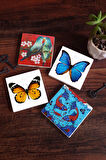 Kelebek, Kuş, Çini Sanatı Balık Taş Bardak Altlığı Masaüstü Koruyucu Altlık 4 Parça Set 10x10cm Stone Coasters