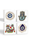 Nazar, Şahmeran, Fatma Ana Eli (Hamsa) Taş Bardak Altlığı Masaüstü Koruyucu Altlık 4 Parça Set 10x10cm Stone Coasters