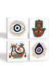 Nazar, Fatma Ana Eli (Hamsa), Şahmeran Taş Bardak Altlığı Masaüstü Koruyucu Altlık 4 Parça Set 10x10cm Stone Coasters
